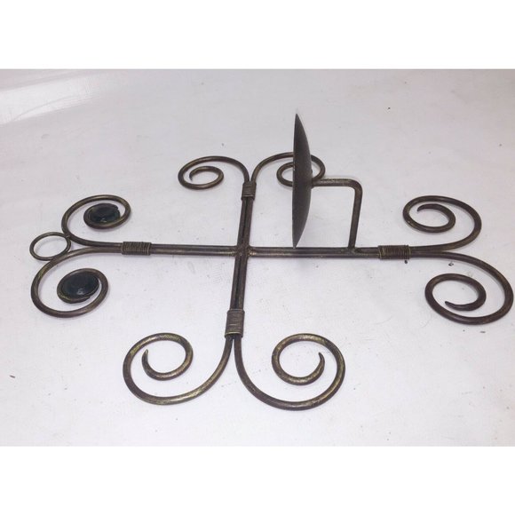 Pretty METAL swirled CROSS Pillar CANDLE Holder Sconce gold accent - Picture 3 of 10